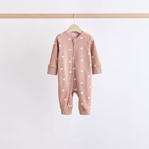 Brown/Pink Two Way Zip 100% Cotton Baby Sleepsuits (0mths-18mths)