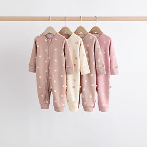 Brown/Pink Two Way Zip 100% Cotton Baby Sleepsuits (0mths-18mths)