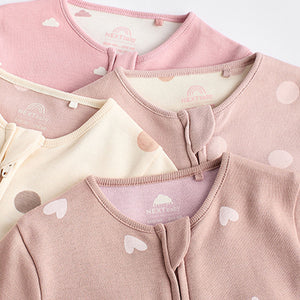 Brown/Pink Two Way Zip 100% Cotton Baby Sleepsuits (0mths-18mths)