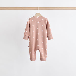 Brown/Pink Two Way Zip 100% Cotton Baby Sleepsuits (0mths-18mths)