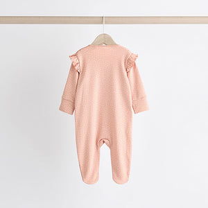 Pink Bear Baby Two Way Zip Sleepsuits 3 Pack (0-12mths)