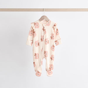 Pink Bear Baby Two Way Zip Sleepsuits 3 Pack (0-12mths)