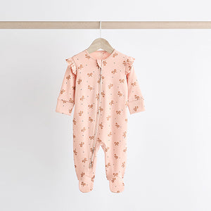 Pink Bear Baby Two Way Zip Sleepsuits 3 Pack (0-12mths)