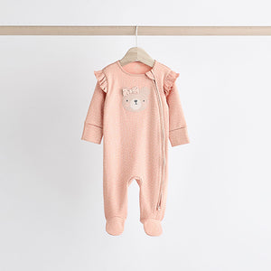 Pink Bear Baby Two Way Zip Sleepsuits 3 Pack (0-12mths)