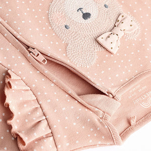 Pink Bear Baby Two Way Zip Sleepsuits 3 Pack (0-12mths)