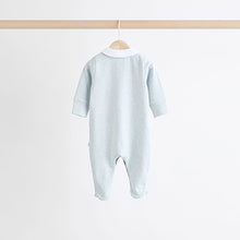 Load image into Gallery viewer, Blue Delicate Elephant Baby Embroidered Sleepsuits 3 Pack (0-12mths)
