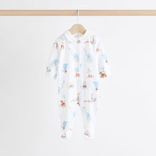 Load image into Gallery viewer, Blue Delicate Elephant Baby Embroidered Sleepsuits 3 Pack (0-12mths)
