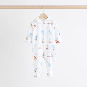 Blue Delicate Elephant Baby Embroidered Sleepsuits 3 Pack (0-12mths)