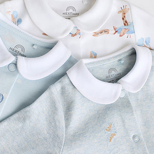 Blue Delicate Elephant Baby Embroidered Sleepsuits 3 Pack (0-12mths)
