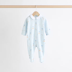 Blue Delicate Elephant Baby Embroidered Sleepsuits 3 Pack (0-12mths)