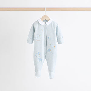 Blue Delicate Elephant Baby Embroidered Sleepsuits 3 Pack (0-12mths)