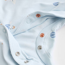 Load image into Gallery viewer, Blue Delicate Elephant Baby Embroidered Sleepsuits 3 Pack (0-12mths)
