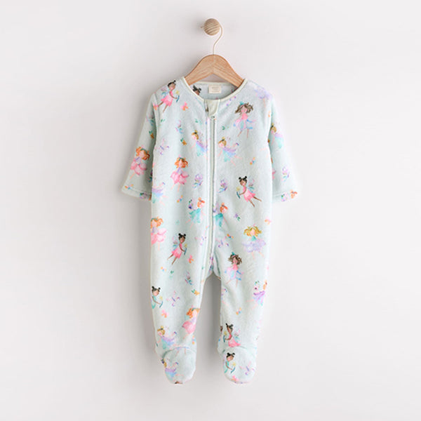 Mint Green Fairy Baby Zip Fleece Sleepsuit