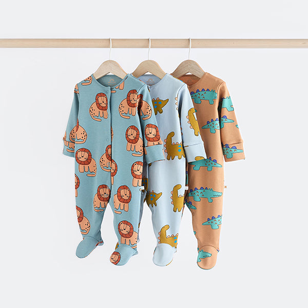 Blue/Green Character 100% Cotton Baby Sleepsuits 3 Pack (0mths-2yrs)
