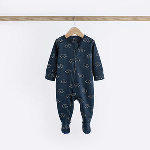 Blue Elephant Two Way Zip Baby 100% Cotton Sleepsuits 3 Pack (0mths-2yrs)