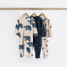 Load image into Gallery viewer, Blue Elephant Two Way Zip Baby 100% Cotton Sleepsuits 3 Pack (0mths-2yrs)
