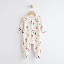 Load image into Gallery viewer, Ecru fairy Two Way Zip Fleece Lined Baby Sleepsuit
