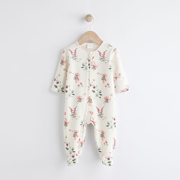 Ecru fairy Two Way Zip Fleece Lined Baby Sleepsuit