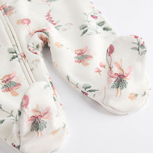 Load image into Gallery viewer, Ecru fairy Two Way Zip Fleece Lined Baby Sleepsuit
