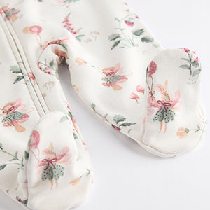 Ecru fairy Two Way Zip Fleece Lined Baby Sleepsuit