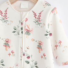 Load image into Gallery viewer, Ecru fairy Two Way Zip Fleece Lined Baby Sleepsuit

