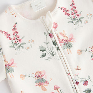 Ecru fairy Two Way Zip Fleece Lined Baby Sleepsuit