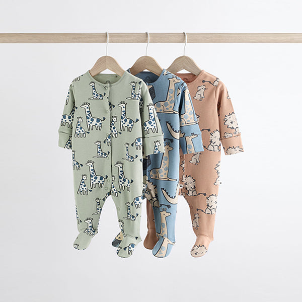 Neutral Animal 100% Cotton Baby Sleepsuits 3 Pack (0mths-18mths)