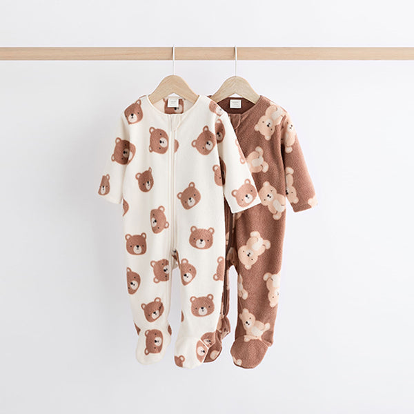 Neutral 2 Pack Baby Microfleece Sleepsuits