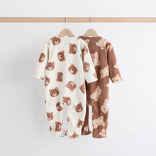 Load image into Gallery viewer, Neutral 2 Pack Baby Microfleece Sleepsuits
