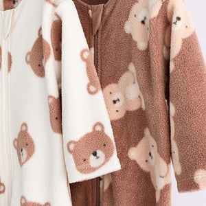 Neutral 2 Pack Baby Microfleece Sleepsuits