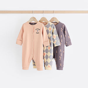 Purple Baby 100% Cotton Footless Sleepsuits 3 Pack (0mths-18mths)