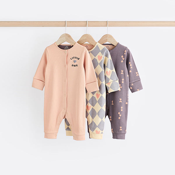 Purple Baby 100% Cotton Footless Sleepsuits 3 Pack (0mths-18mths)