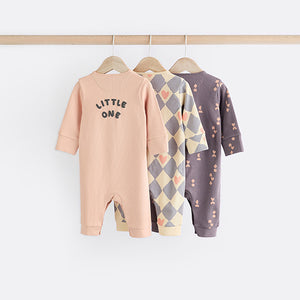 Purple Baby 100% Cotton Footless Sleepsuits 3 Pack (0mths-18mths)