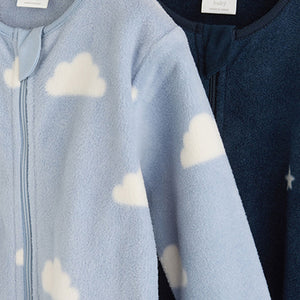 Blue Star/Cloud Fleece Sleepsuits 2 Pack