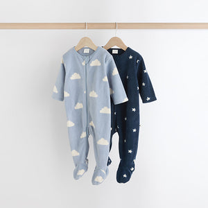 Blue Star/Cloud Fleece Sleepsuits 2 Pack