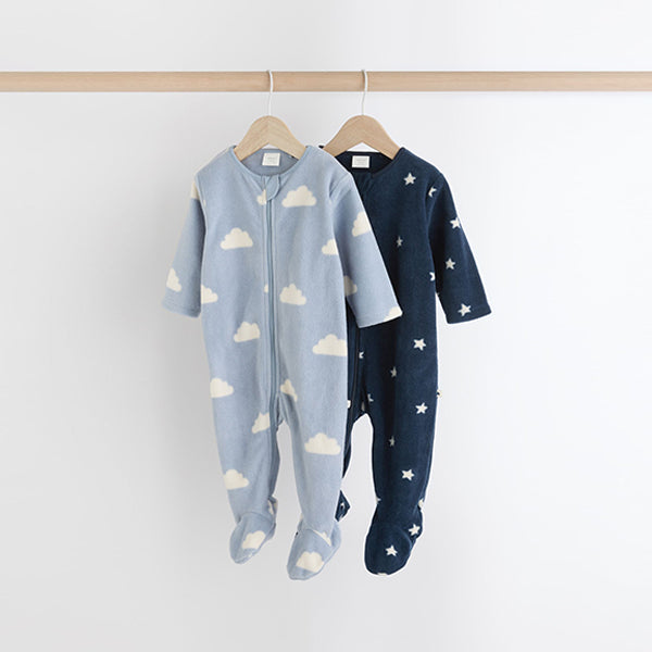 Blue Star/Cloud Fleece Sleepsuits 2 Pack