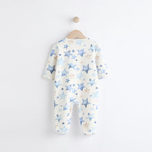 Load image into Gallery viewer, Blue/Cream Star Two Way Zip Fleece Lined Baby Sleepsuit
