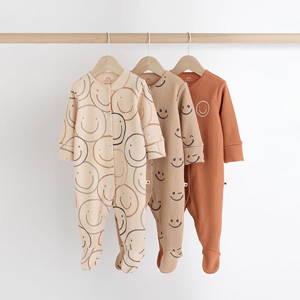 Brown Baby Sleepsuits 3 Pack (0mths-18mths)