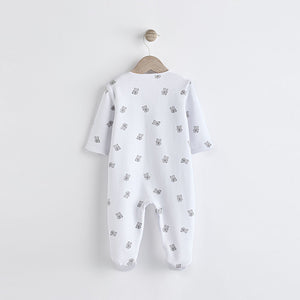 White Ground Fleeced Lined 2 way Zip Sleepsuit