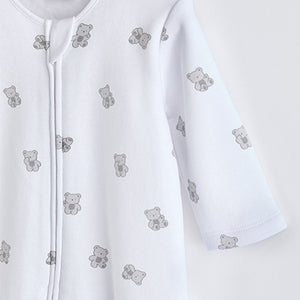 White Ground Fleeced Lined 2 way Zip Sleepsuit