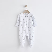 Load image into Gallery viewer, White Ground Fleeced Lined 2 way Zip Sleepsuit
