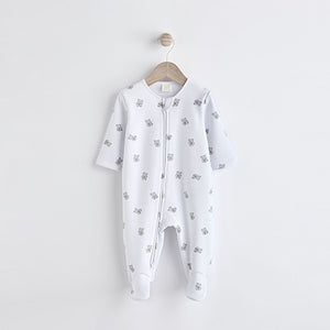 White Ground Fleeced Lined 2 way Zip Sleepsuit
