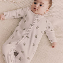 Load image into Gallery viewer, White Ground Fleeced Lined 2 way Zip Sleepsuit
