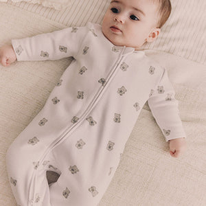 White Ground Fleeced Lined 2 way Zip Sleepsuit