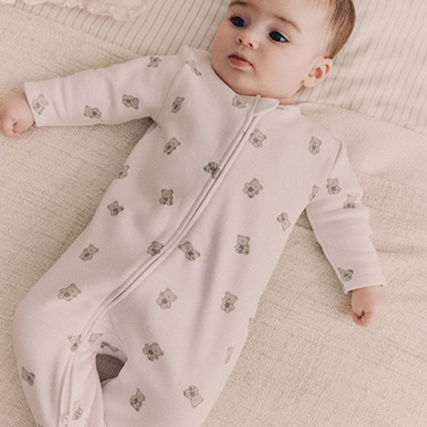 White Ground Fleeced Lined 2 way Zip Sleepsuit