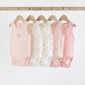 Pink Bunny 5 Pack Vest Baby Bodysuits