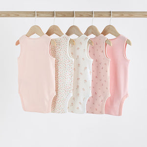 Pink Bunny 5 Pack Vest Baby Bodysuits