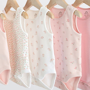 Pink Bunny 5 Pack Vest Baby Bodysuits