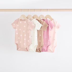 Brown & Pink Baby Short Sleeve 100% Cotton Bodysuits 5 Pack