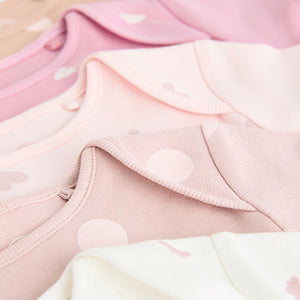 Brown & Pink Baby Short Sleeve 100% Cotton Bodysuits 5 Pack